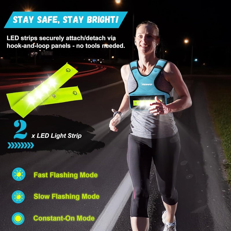 JWPFD Adjustable Weighted Vest for Women Men, 6-15 Lbs/12-18 Lbs Rucking Vest with LED Light Strips, Weight Vest with 6 Ironsand Weights, and Zipper Pocket for Strength Training, Walking, Running - Image 2